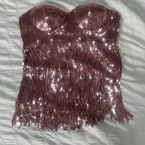 Pink sequin tassel shirt